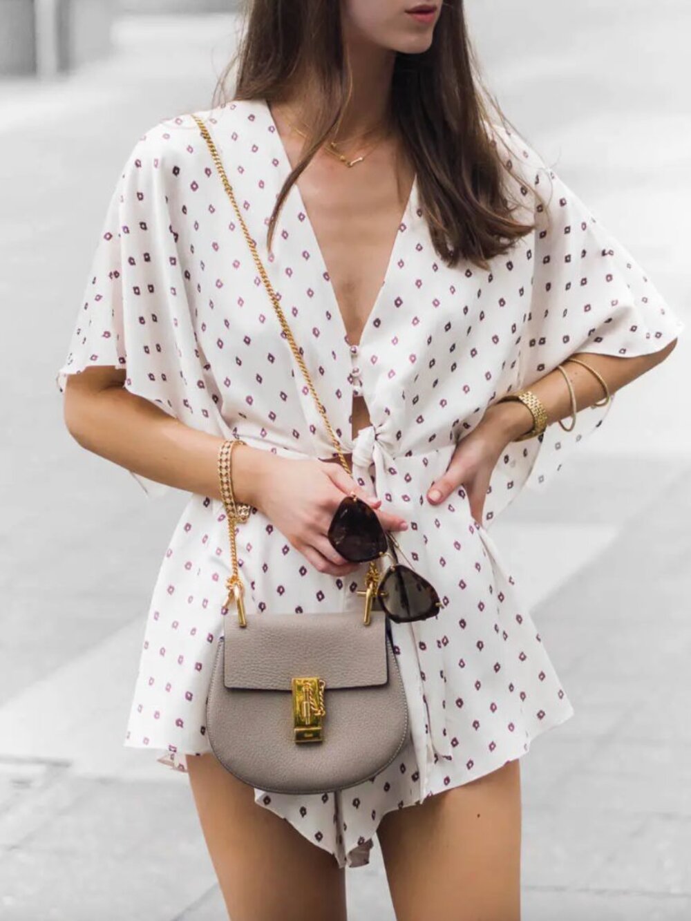 Shona Joy White Polka Dot Tie-Front Romper